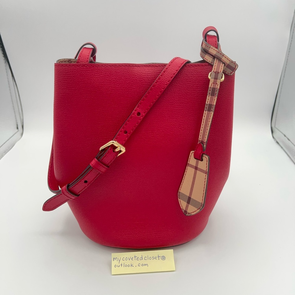 Burberry Lorne Red Leather Bucket Bag like new condition! W/Entrupy COA